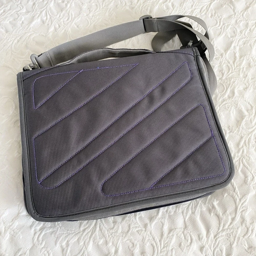 Vintage JanSport Laptop Organizer Bag Gray Purple Briefcase Messenger Bag 90s Y2